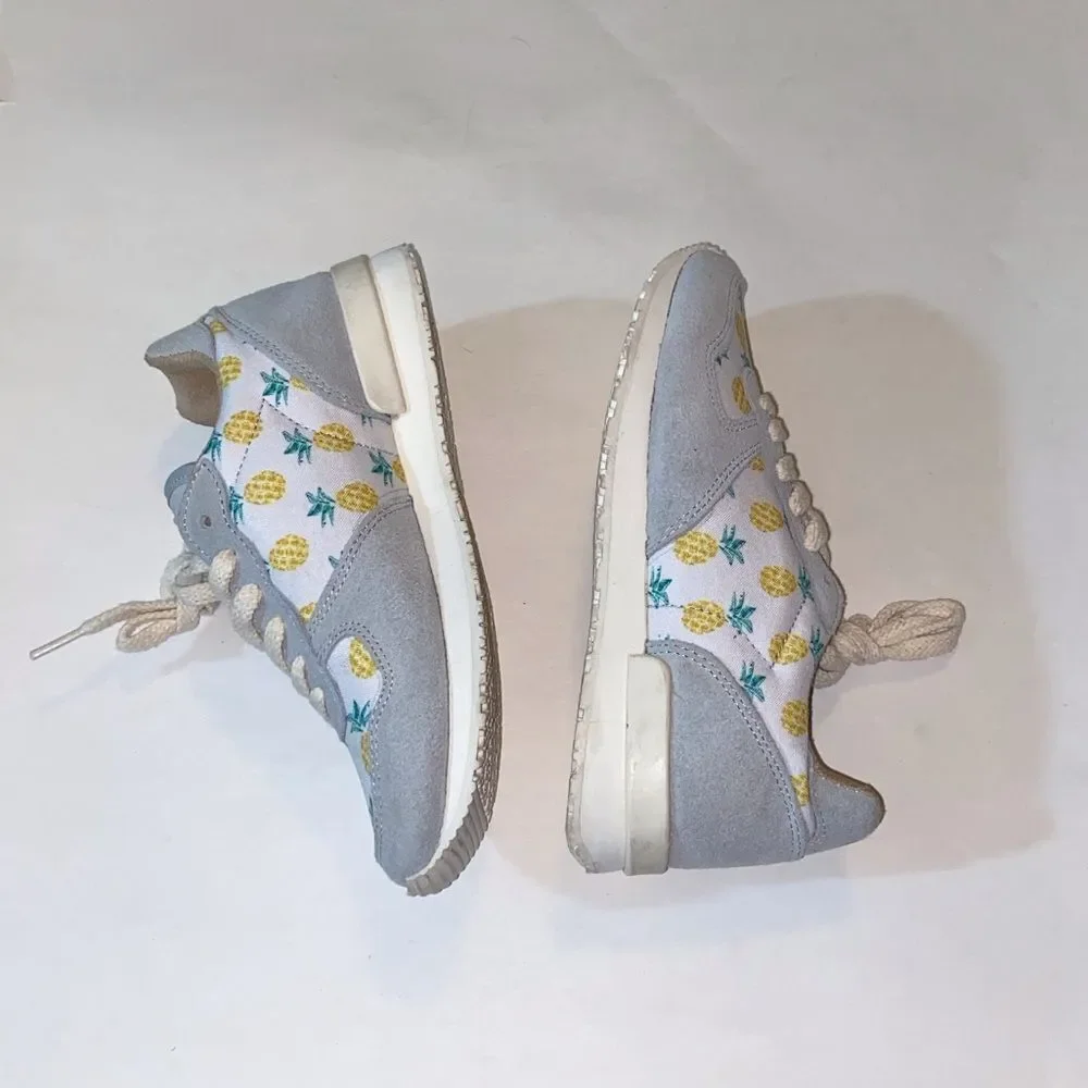 Inkkas Unisex USA-W 5 USA-M 3 Pineapple Print Sneakers - Blue and Yellow